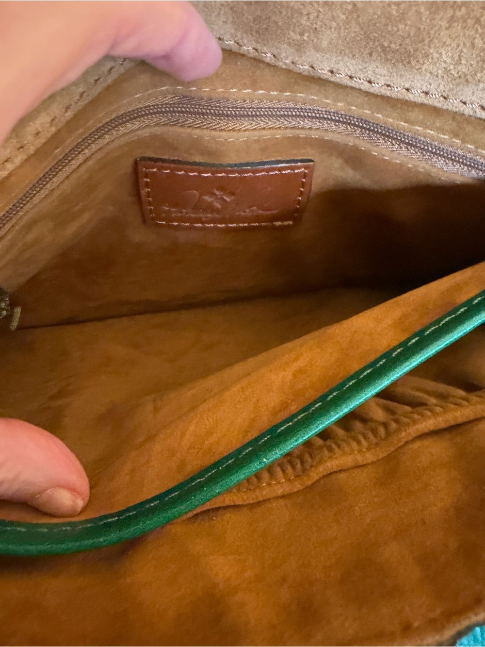 Patricia Nash Green Tooled Leather Crossbody Bag Tassel Whipstitch Boho - Picture 7 of 8